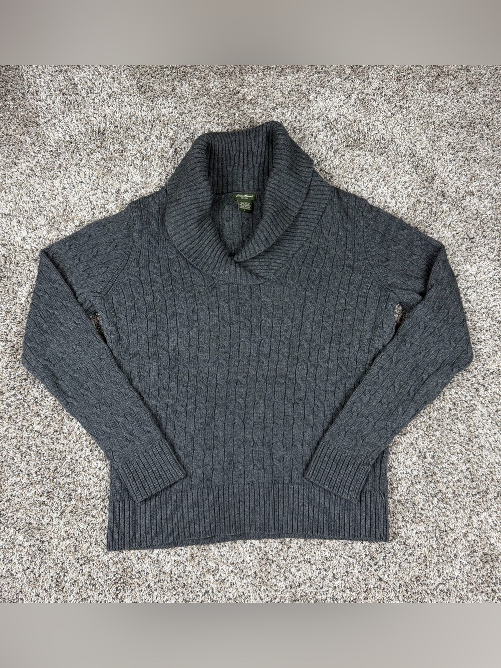 Sz Large Women’s Eddie Bauer Cable Knit Pullover Sweater Shawl Collar Gray